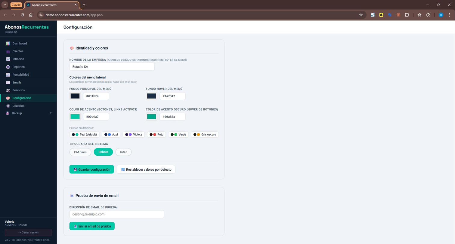 Configuración — personalizá nombre, colores y tipografía de la interfaz